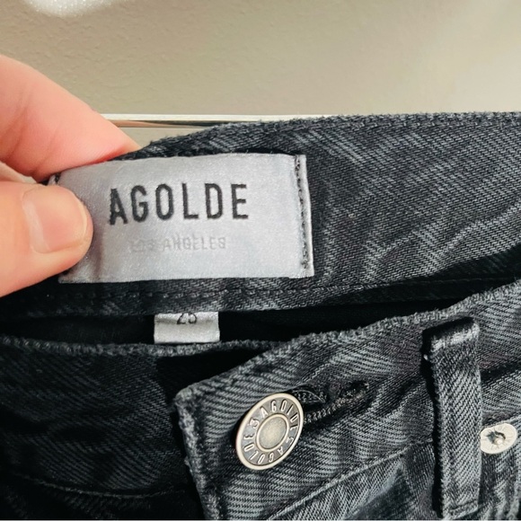 Agolde Jamie High Rise Classic Jeans Rematch Distressed Black Denim Preppy - Picture 9 of 10